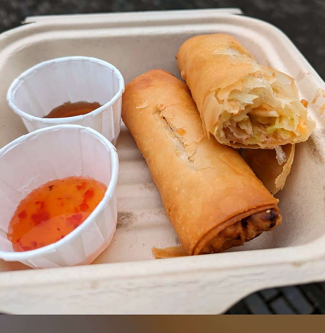 Crispy veggie cheese spring rolls with sweet chili sauce